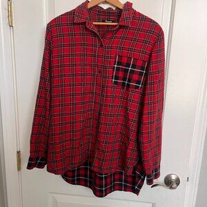 MADEWELL Top Size Large Red Plaid Button Up Long Sleeve Collared Shirt Women’s